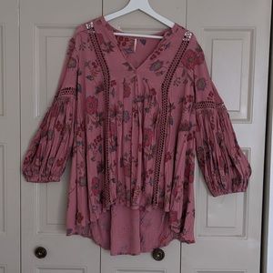 FREE PEOPLE peasant boho floral blouse size XS
